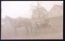 1908 Horse Drawn Buggy in Field Old House RPPC Postcard