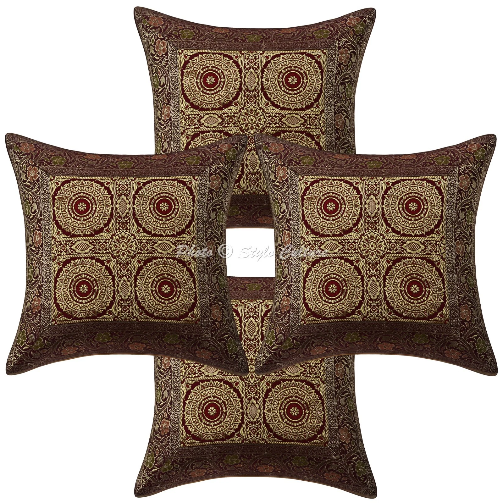 Home Decor Pillow Cover Brocade Jacquard Bohemian Cushion Cover Throw 16 x 16 in