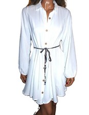 Indulge White Shirt Dress with Belt L NWOT