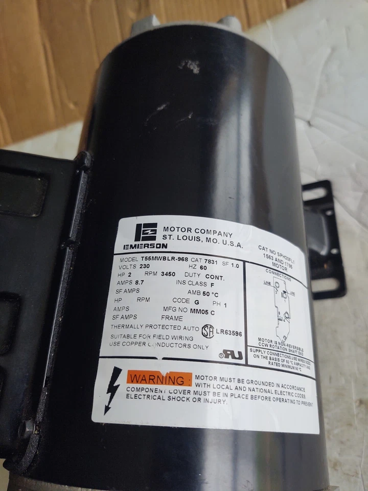 EMERSON # SPH20FL1 (5238-79) / 2 马力,1 PH 230 V,3450 RPM,48 Y 框架 SPA 发动机。 — 第 3/4 张图片
