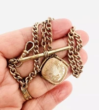 Victorian Gold Filled Watch Chain & Watch Fob Locket Vintage Antique Jewelry