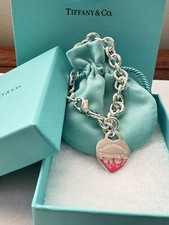 Tiffany  Co. Return to Tiffany Pink Splash Heart Tag Silver Bracelet 925 - New