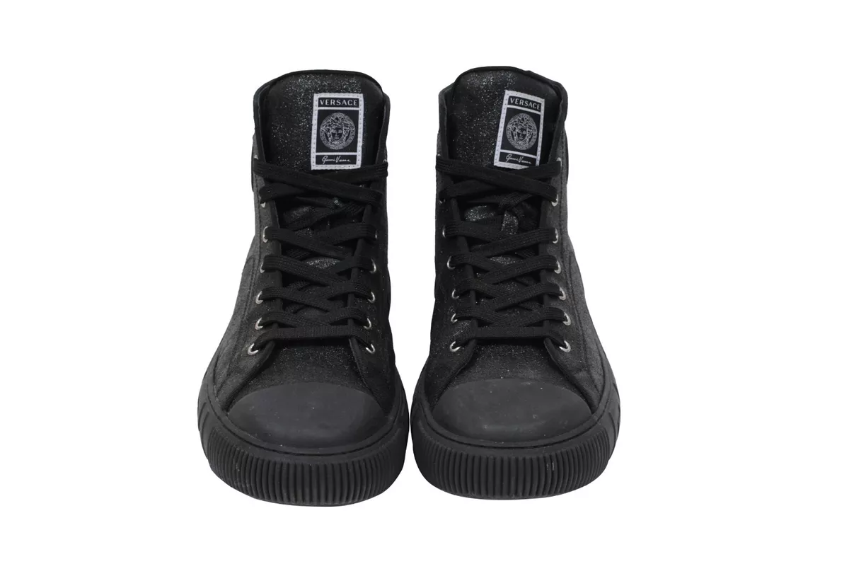 Versace Mens Greca High Top Sneakers US13 EU46 Black Glitter Logo