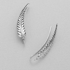 925 Sterling Silver Long Leaf Ear Vine Climber Crawler Stud Earrings Gift Bag UK