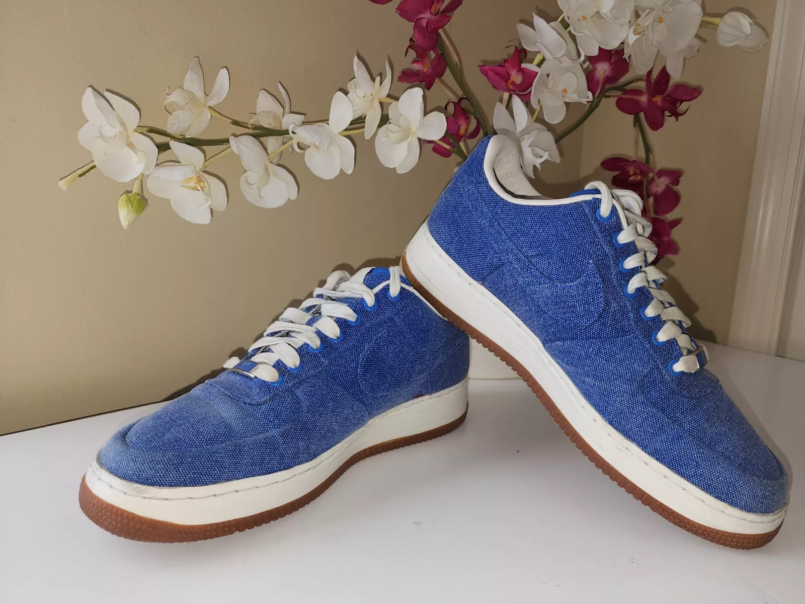 Baskets en denim bleu classique Nike Air Force 1 Supreme 07 basses 316133 441 hommes taille 9