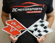 Corvette C3 Stingray Crossed Flag Emblem Steel Sign