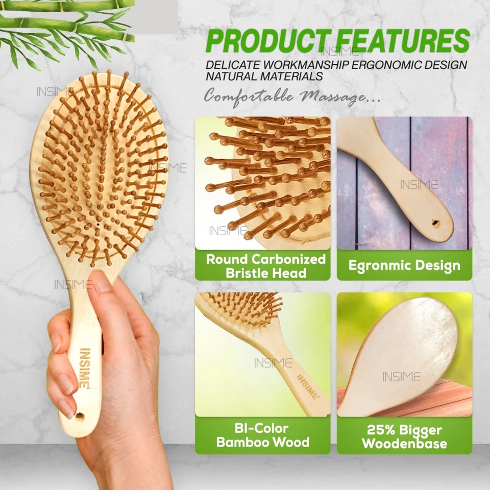 Kit de aseo ecológico | Juego de cepillo de pelo, fregador de pies y cepillo de dientes de bambú. Foto 2 de 4