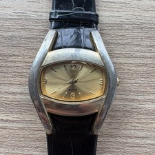Vintage Quartz Wristwatch Black Dial Gold Tone, Not Working, For Repair, As Is