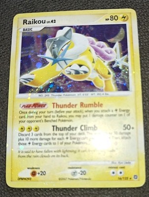 Error Severe Holo Bleed - Raikou 16/132 Holo Rare DP Secret Wonders Pokemon  Tcg
