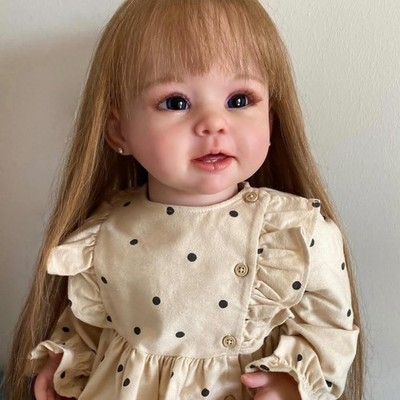 28'' Reborn Baby Doll Artist Finished Cute Toddler Girl Long Hair Cloth Body Gift