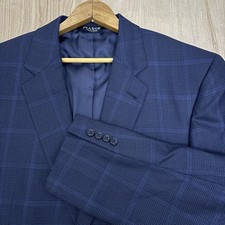 JOS A BANK Signature Collection Mens 44L Blue Plaid Silk Wool Blazer Windowpane