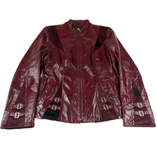 Vintage Burgundy Leather Jacket Fitted Biker ...