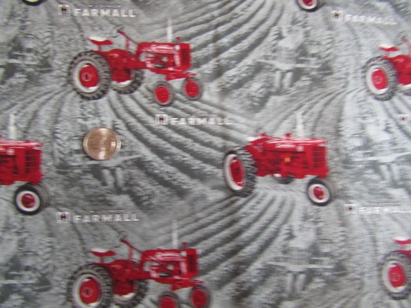 DOWN ON THE FARM McCormick RED TRACTORS On GRAY FIELDS 2020 COTTON Fabric- 1 yd