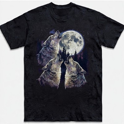 Wolves Howling Moon Starry Sky Forest Nature Vintage Graphic Tee Gift