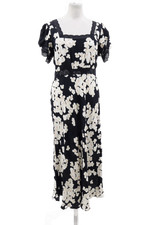 Marks & Spencer Women's Dress Black Floral Square Neck Lace Trim Puff Sleeve New