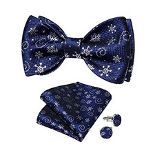 Mens Christmas Bow Tie Silk Festival Self Blue/White Christmas Snowflake