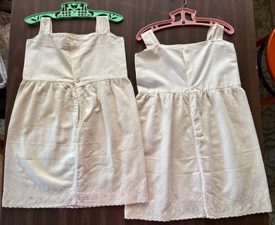 2 VTG Ivory Victorian Dress Slip Embroidered Trim 22  Wool Cotton c.1890s Lot