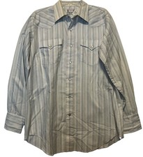 Vtg H Bar C Western Shirt White Striped Pearl Snap Cowboy USA Made Lg