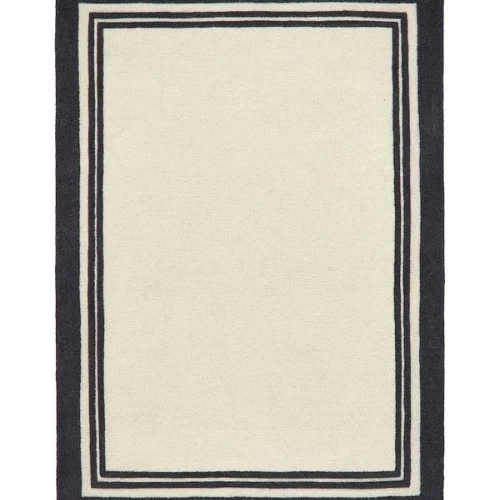 Modern Minimalist Wool Rug – Ivory with Black Border Hand-Tufted Area Carpet