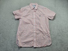 Psycho Bunny Shirt Mens Medium Short Sleeve Orange Blue Geometric Pima Cotton