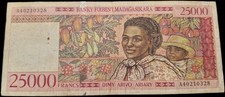 Banknote 25000 Francs Madagaskar