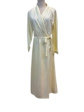 Vtg 80s Miss Elaine Yellow Satin Jacquard Wrap Robe Sz M