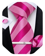 Mens Tie Silk Plaid Striped Necktie and Pocket Square Cufflinks Tie Clip Set ...