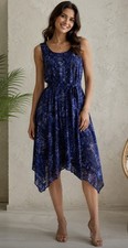 New Vera Wang Dress Women’s XL Blue Sleeveless Belted Dress Work