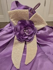 Handmade Girls Purple  Gold Flower Girl Dress, Size S, Bow  Flower Accent