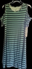Brand New! Womens Just Be Cold Shoulder T Shirt Dress Stripes Medium Navy/teal