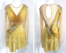 Ice Figure Skating Dress Elasticity Competition Skating Jeweled yellow
