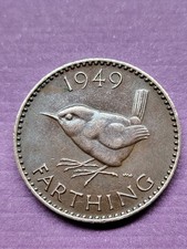 1949 King George VI Farthing Coin. Wren. #217