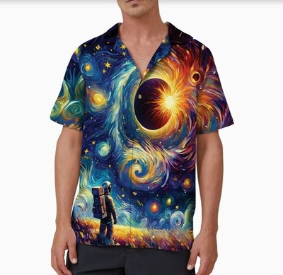 Vintage Eclipse Hawaiian Shirt Astronomy Aloha Shirt