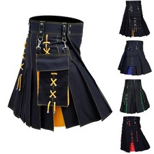 Mens Scottish Holiday Skirt Casual Multicolor Pleated Ethnic Medieval Design