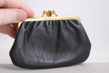 Vintage Black Velvet Touch Leather Double Lock Coin Purse Clutch