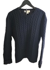  98 J.Crew Men  s Cable-Knit Fisherman Cotton Crewneck Sweater Navy Size Large