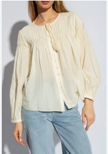 Isabel Marant Etoile Women's ABADI Pin Tucks Cream Cotton Blouse Shirt Top S 36