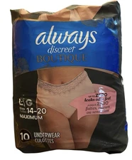 Always Discreet Boutique Max Protection Incontinence Underwear Sz Large 10 Count