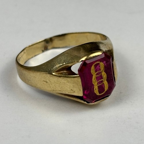 Antique Ostby Barton 10K Gold IOOF Odd Fellows Ring Synthetic Ruby Titanic Era