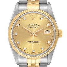 Rolex Datejust Steel Yellow Gold Champagne Diamond Vintage Mens Watch 16013