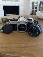 Canon AE-1 Program 35mm SLR Camera Black Silver w/50mm lens - TESTED