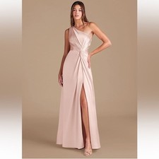 AZAZIE BROOKE Blushing Pink A-Line One Shoulder Metallic Satin Dress NWT