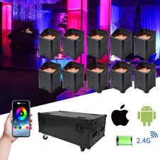 10pcs 6x18W RGBWA+UV 6in1 DMX Uplight LED Par Light with Rechargeable Road Case