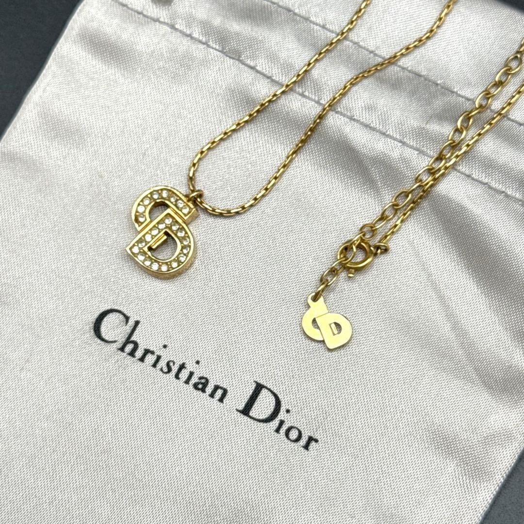 ✨Dior✨ディオール✨CD✨CDロゴ✨ゴールド✨ネックレス✨ Christian Dior Necklace CD Logo Stone Chain Vintage Gold Color