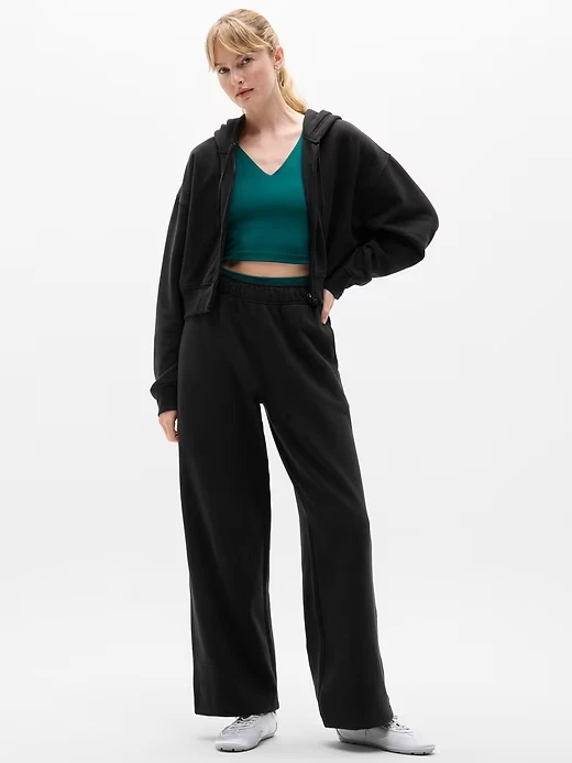 Athleta MT M TALL Forever Fleece Wide Leg Pant Black Sweats Relaxed Pants NWT