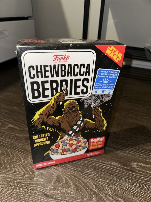 Funko Star Wars Chewbacca Berries Cereal Graphic Blue Tee Shirt Size Medium NIB