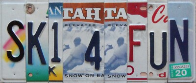 Hand Crafted License Plate Embossed Letter Sign SKI 4 FUN