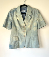 Marella Us 12 See Measur. Cotton Short Sleeve Tie Dye Light Blue Blazer Jacket