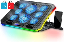 Laptop Cooling Pad RGB 8 Fans Quiet Stand 15-17" Adjustable Height Gaming Desk 