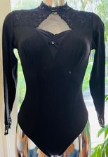 Body femme noir DVT dentelle et voile - manches longues T38/40